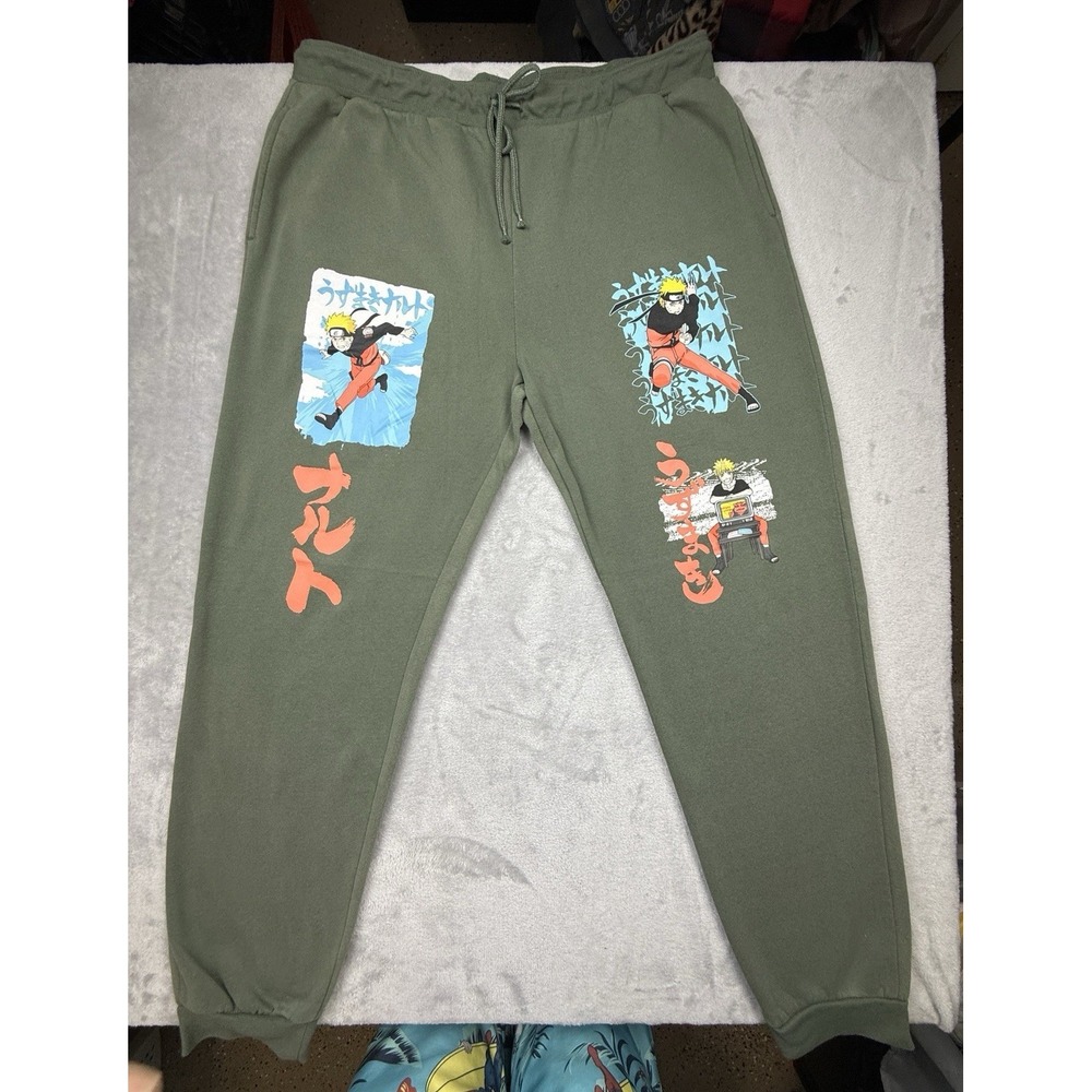 Naruto Shippuden Collection Men's 2XL Green Fleece Graphic Jogger Pants 44W